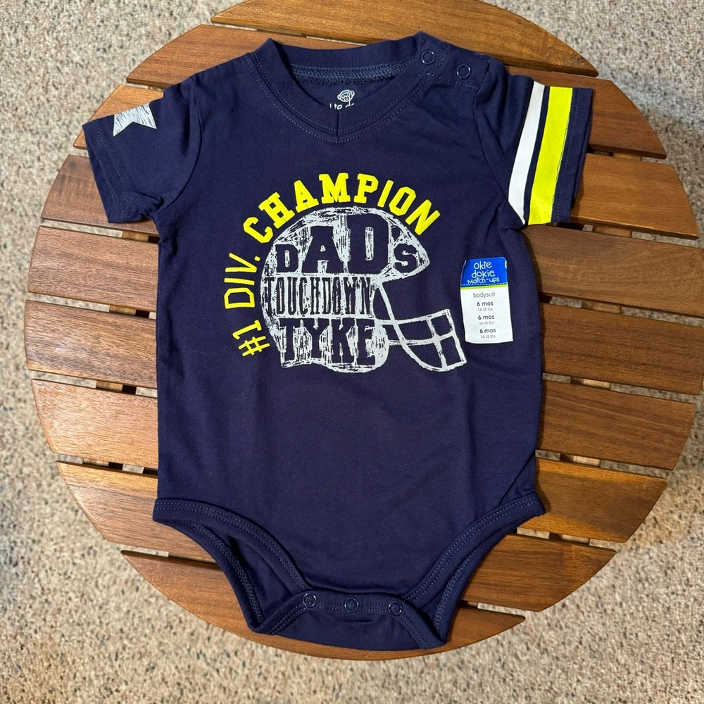 Okie Dokie Baby Boy Graphic Football Bodysuit /Dad’s Touchdown tyke/Champion